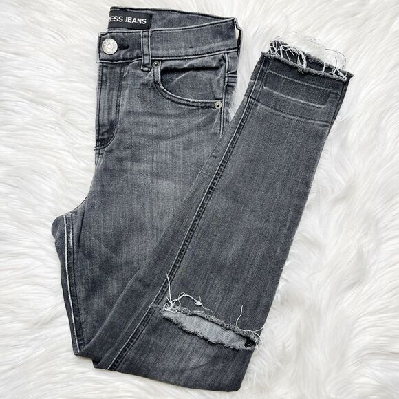 Express Ankle Legging High Rise Distressed Jeans Dark Grey Size 00R - Picture 1 of 7